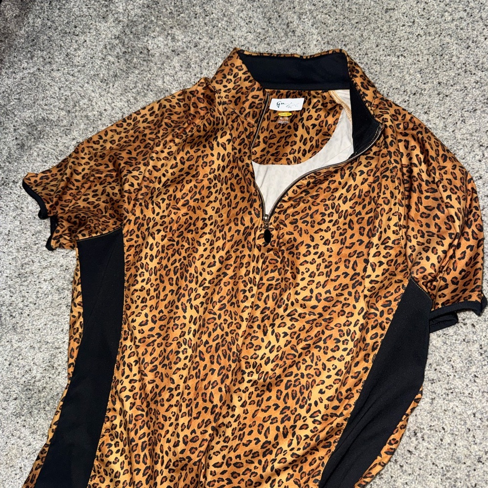 Leopard Print Half-Zip Active Top - Black Panels